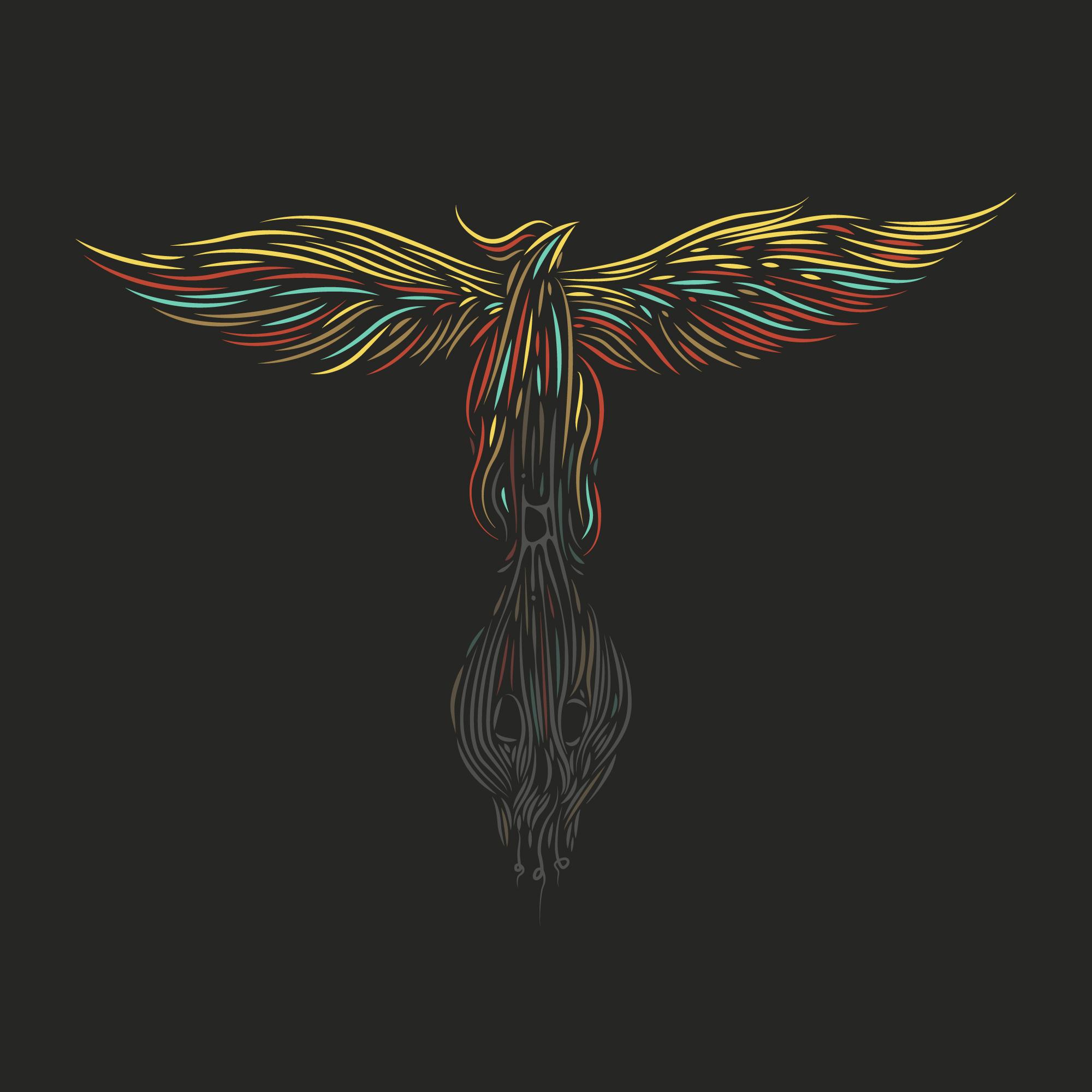Brand illustration of a phoenix rising from a skull for Wither + Rise