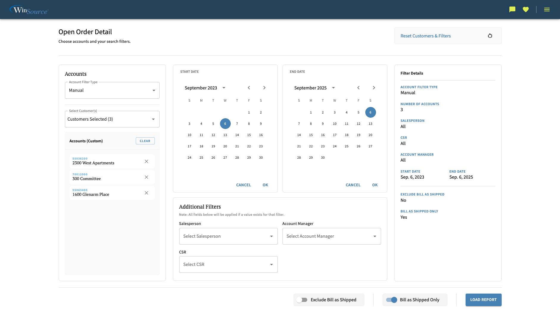 Winbrook - Report Filter View