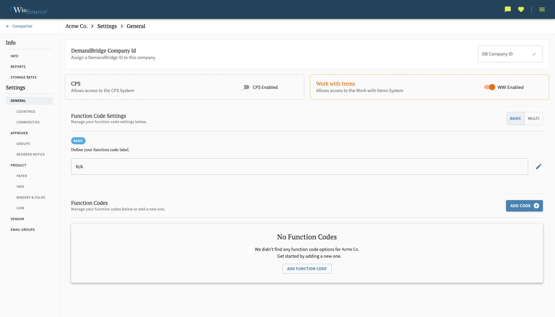 General settings view