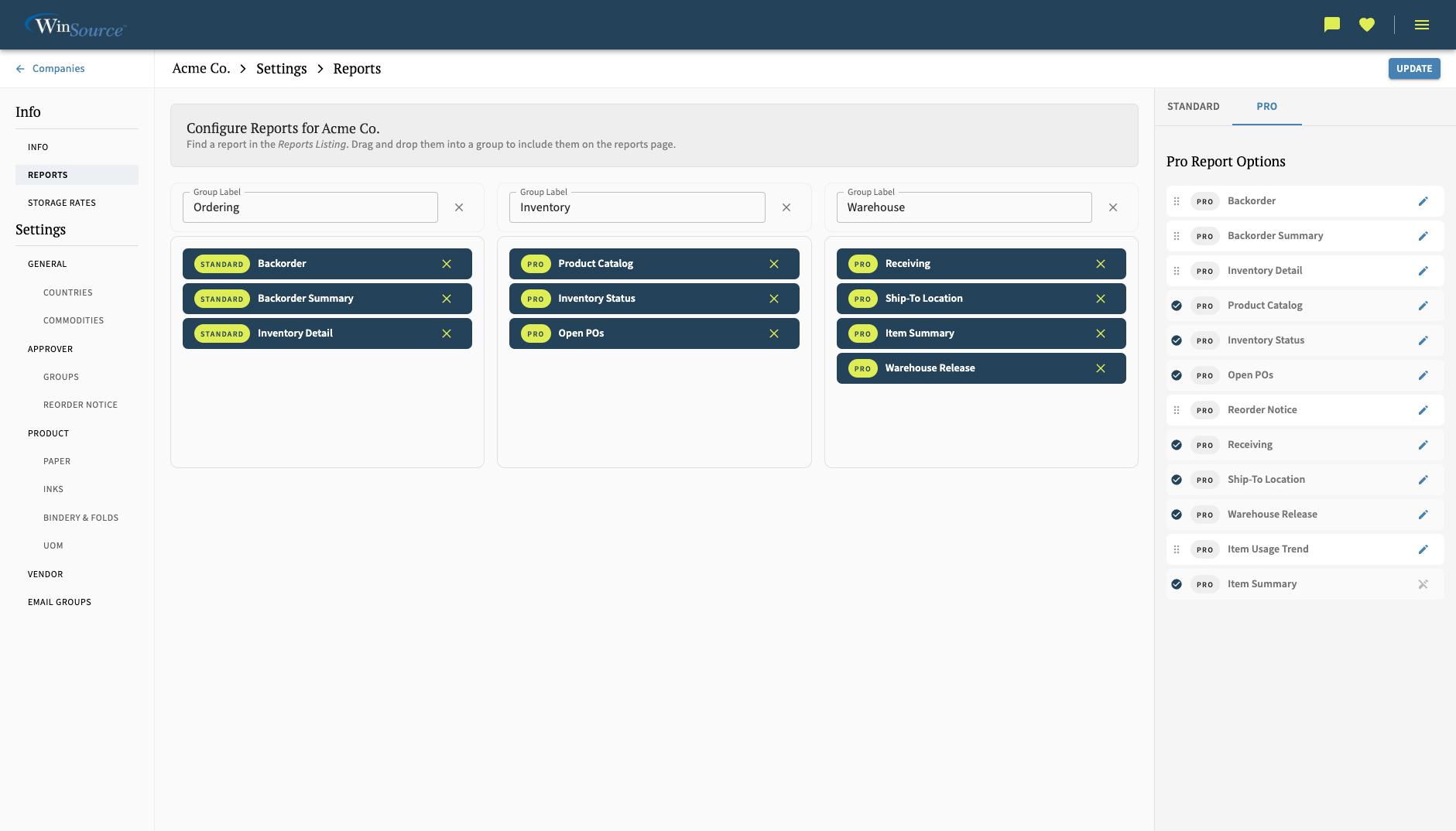 Preview of report configuration
